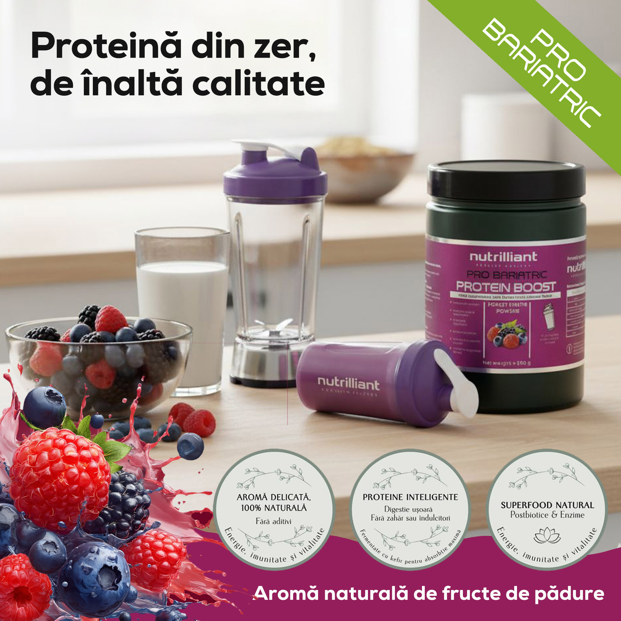 Pudră proteică fermentată în granule de kefir, cu aromă naturală de fructe de pădure - Whey Kefir - NUTRILLIANT - imagine 6