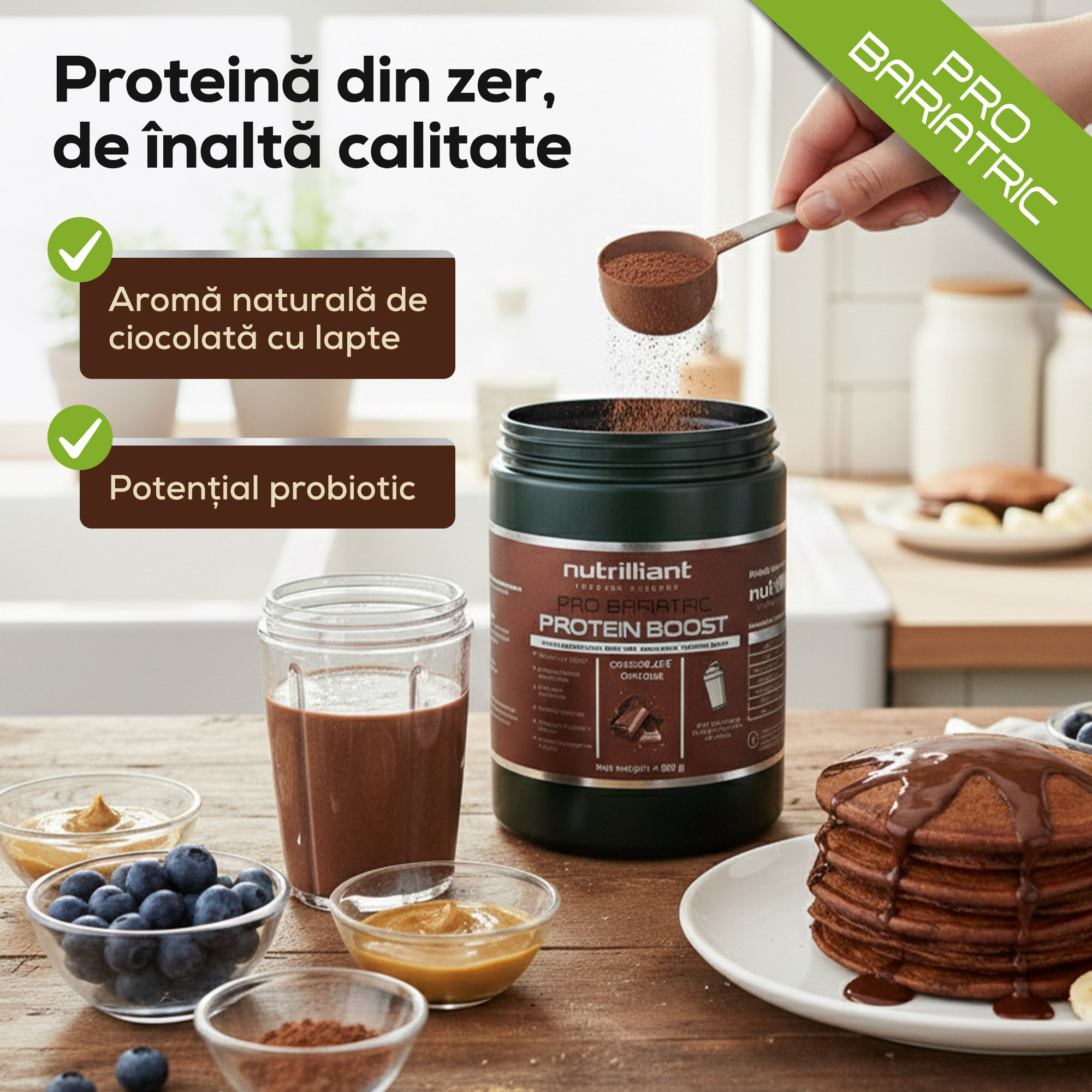 Pudră proteică fermentată în granule de kefir, cu aromă de ciocolată - Whey Kefir - NUTRILLIANT - imagine 2