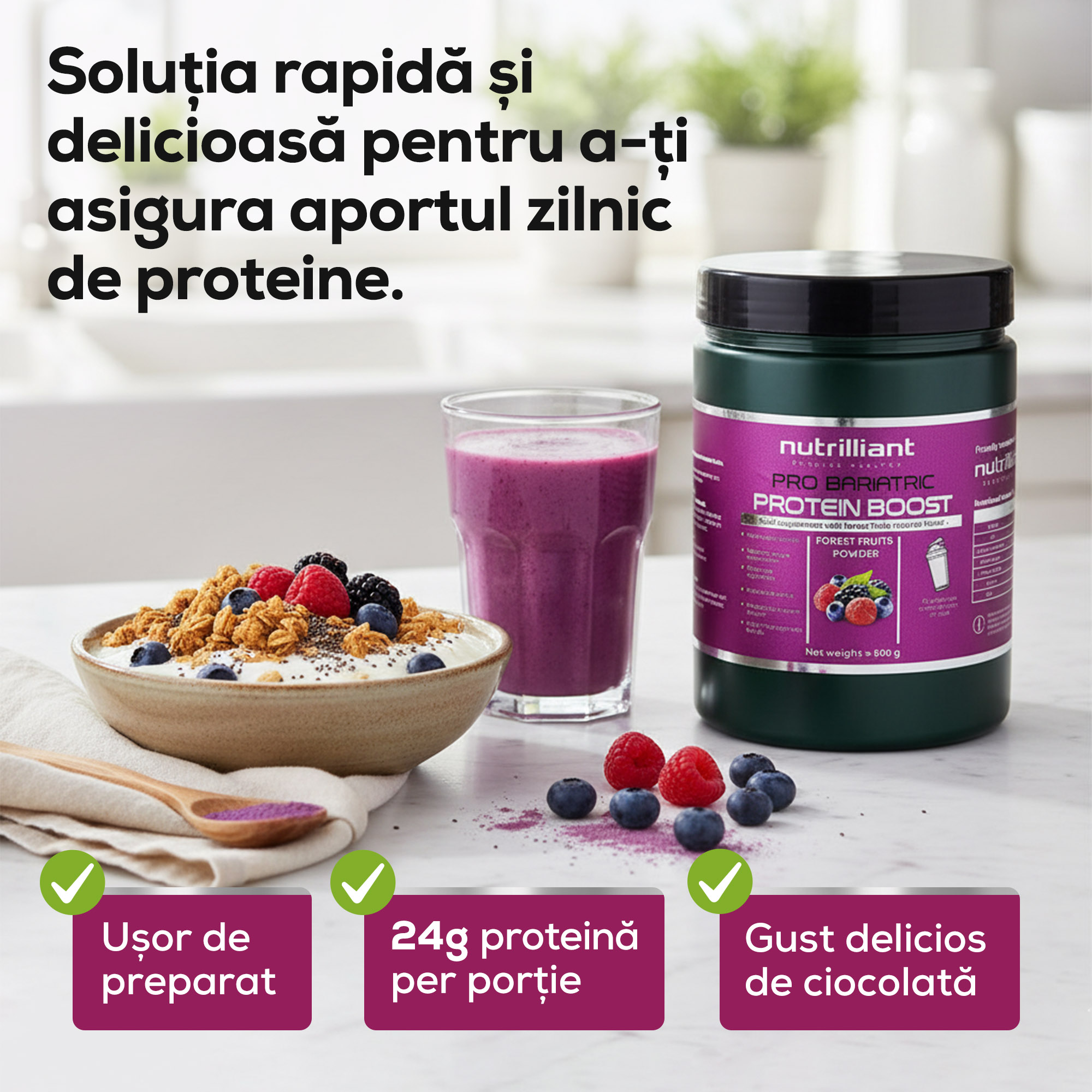 Pudră proteică fermentată în granule de kefir, cu aromă naturală de fructe de pădure - Whey Kefir - NUTRILLIANT - imagine 3