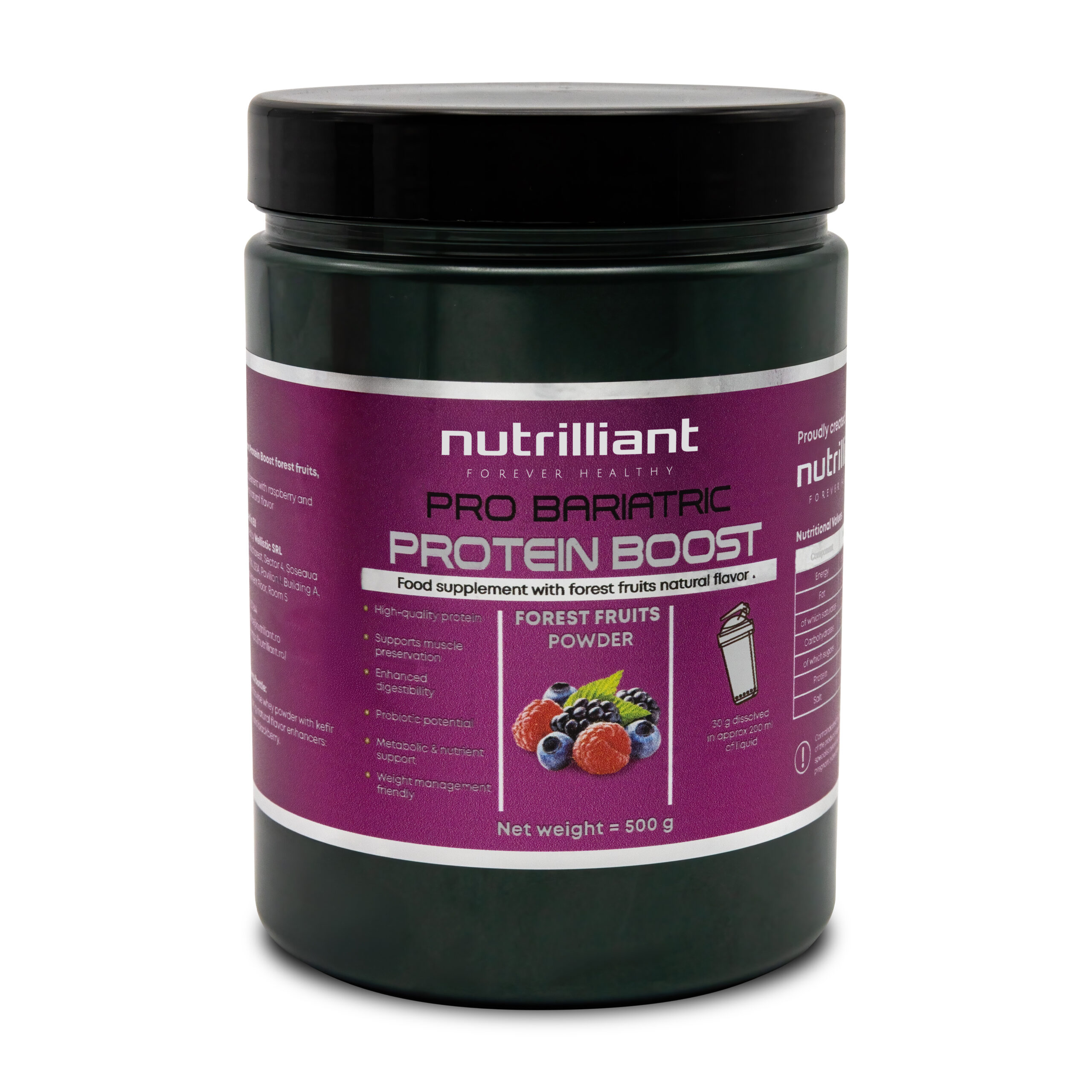 Pudra proteica fermentata in granule de kefir, cu aroma de fructe de padure - Nutrilliant